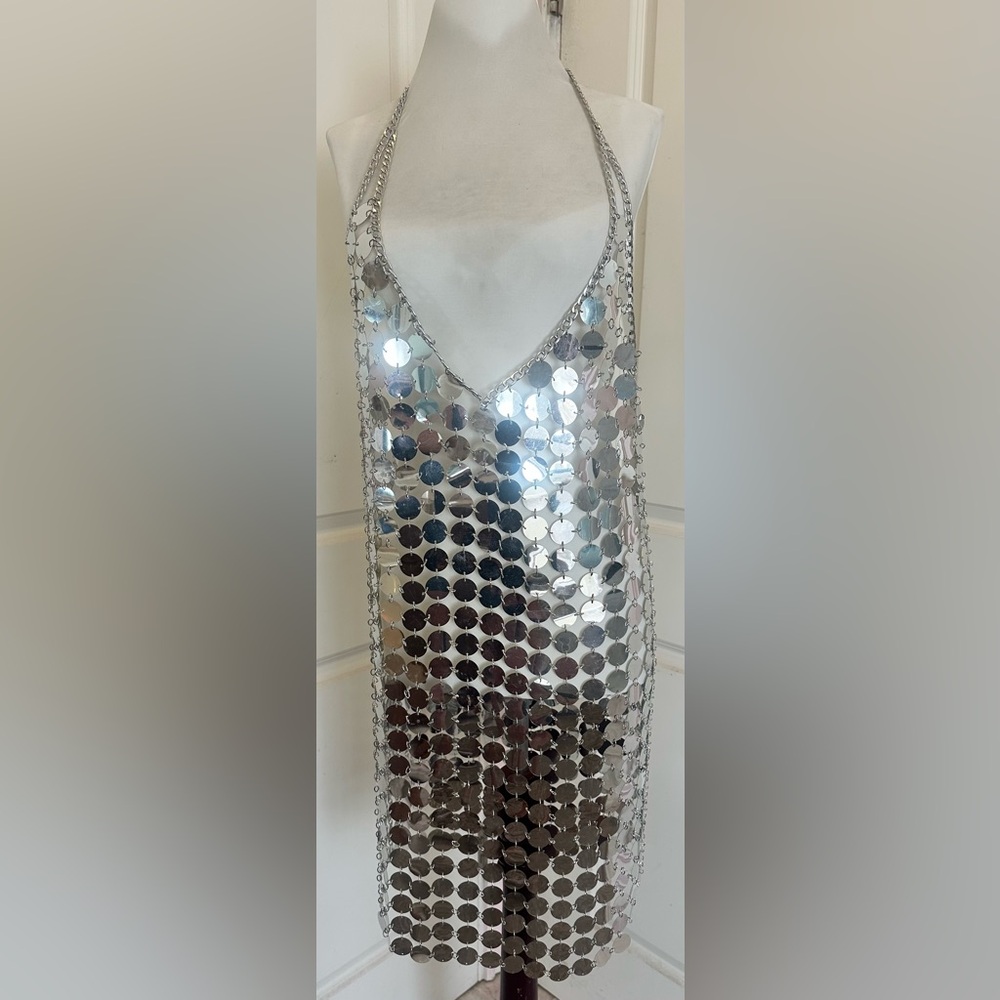 12th Tribe - Diana Silver disco Halter Dress